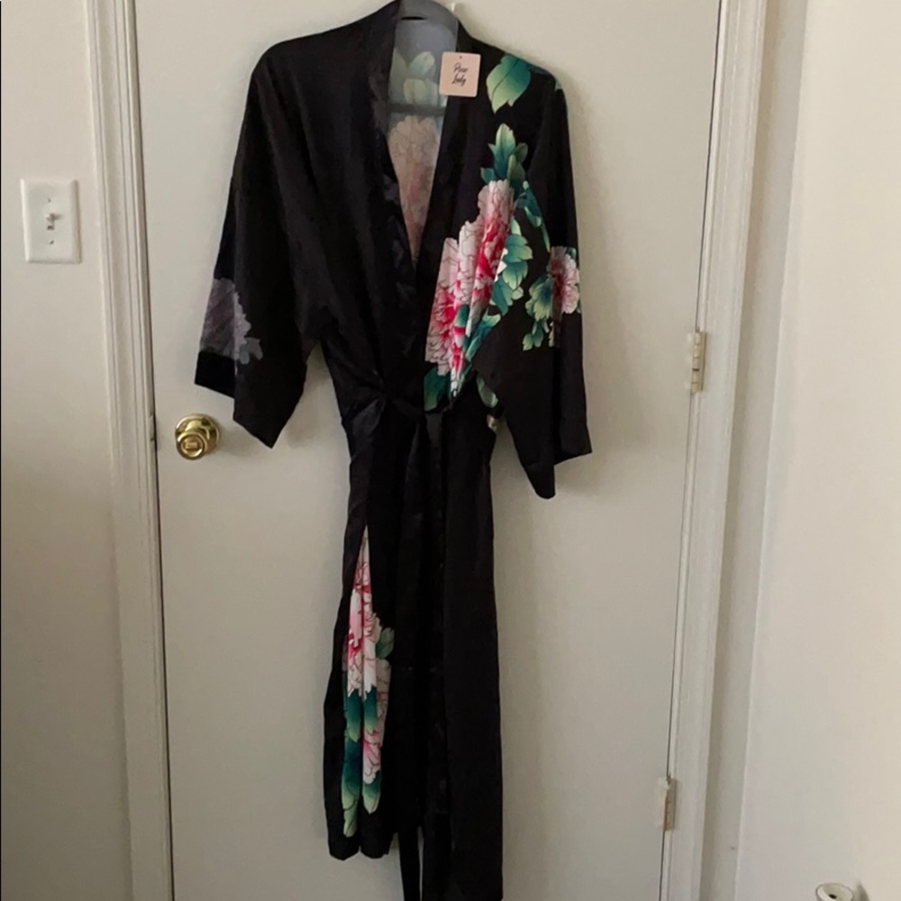 Black Satin Kimono style robe Plus Size